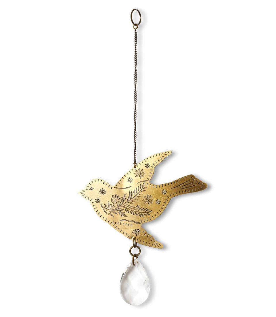 Bird Engraved Brass Suncatcher