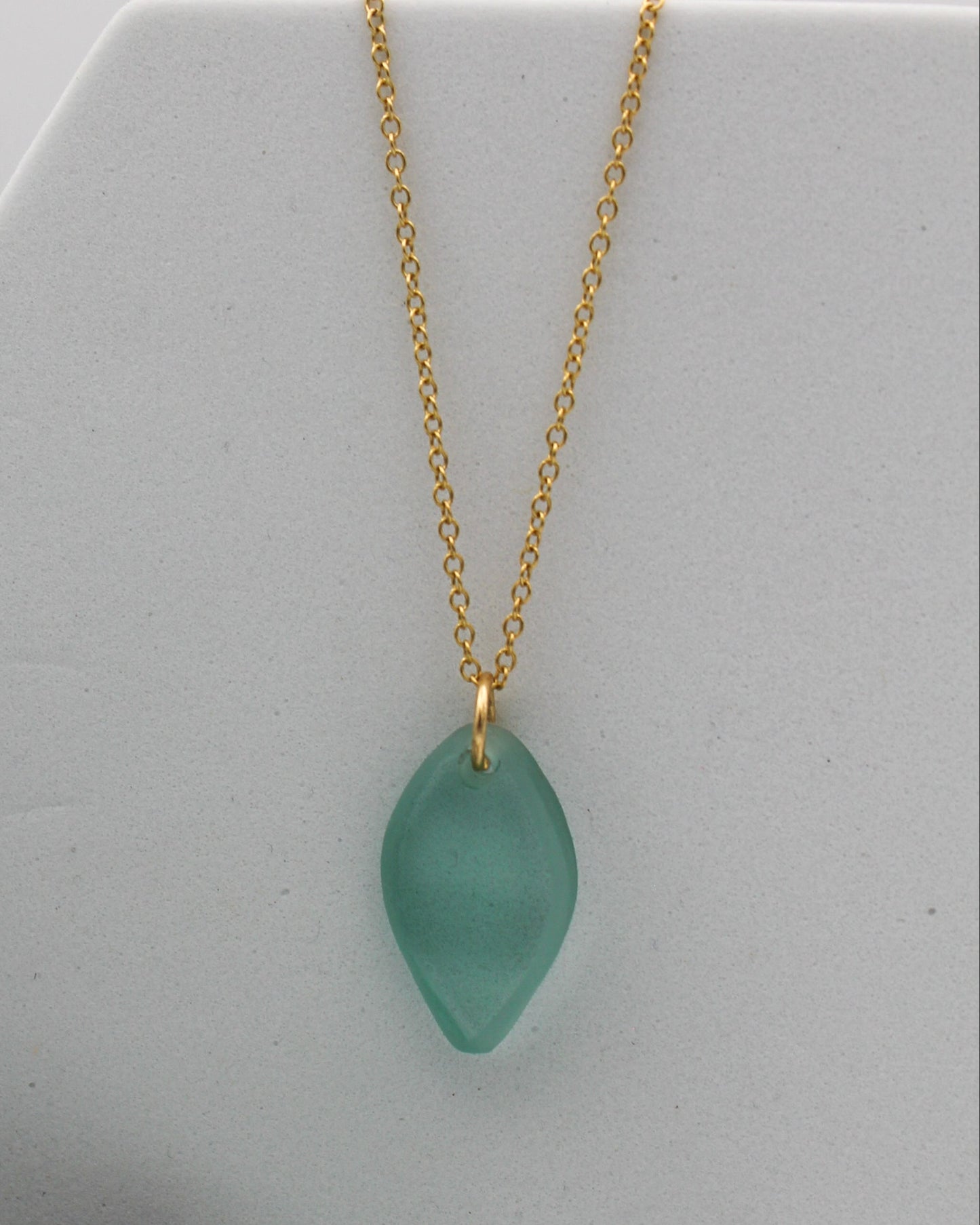Visions Aqua Glass Necklace | Repurposed Automotive Windshield Glass | Adjustable Gold Plated Chain