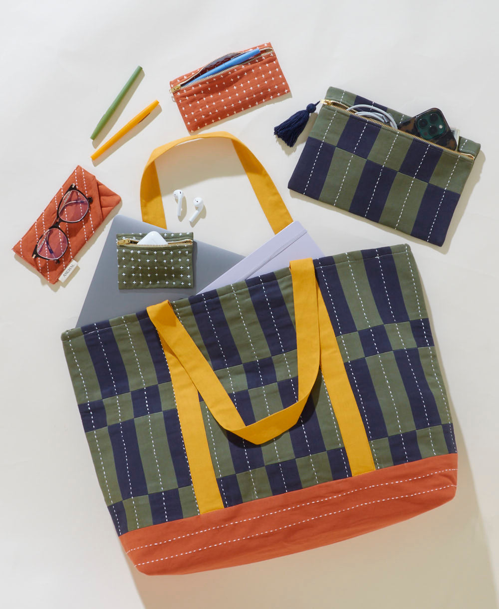 Tile Canvas Tote Bag - Navy