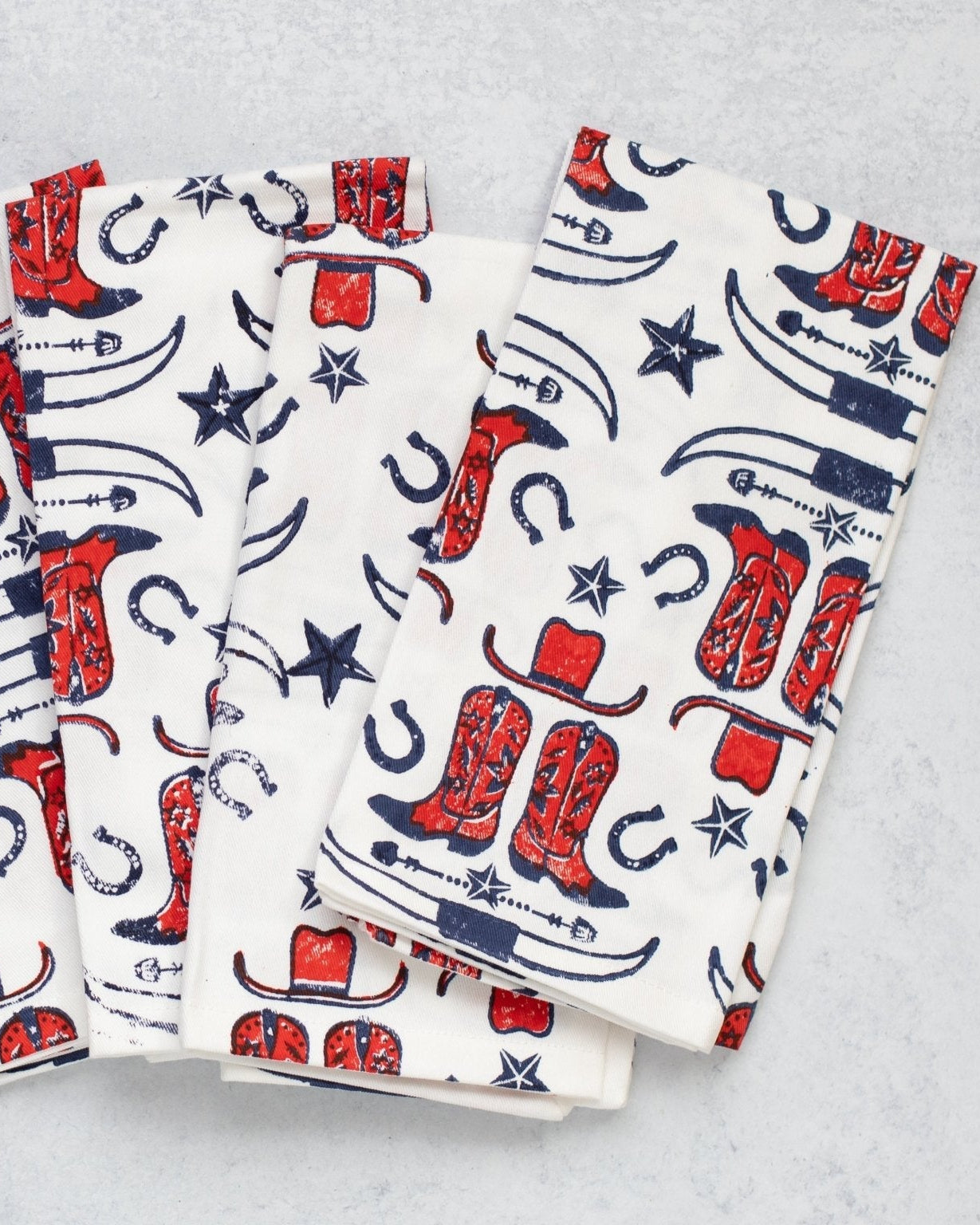 Organic Ivory Napkins (set of 4) - Cowgirl, Navy & Poppy