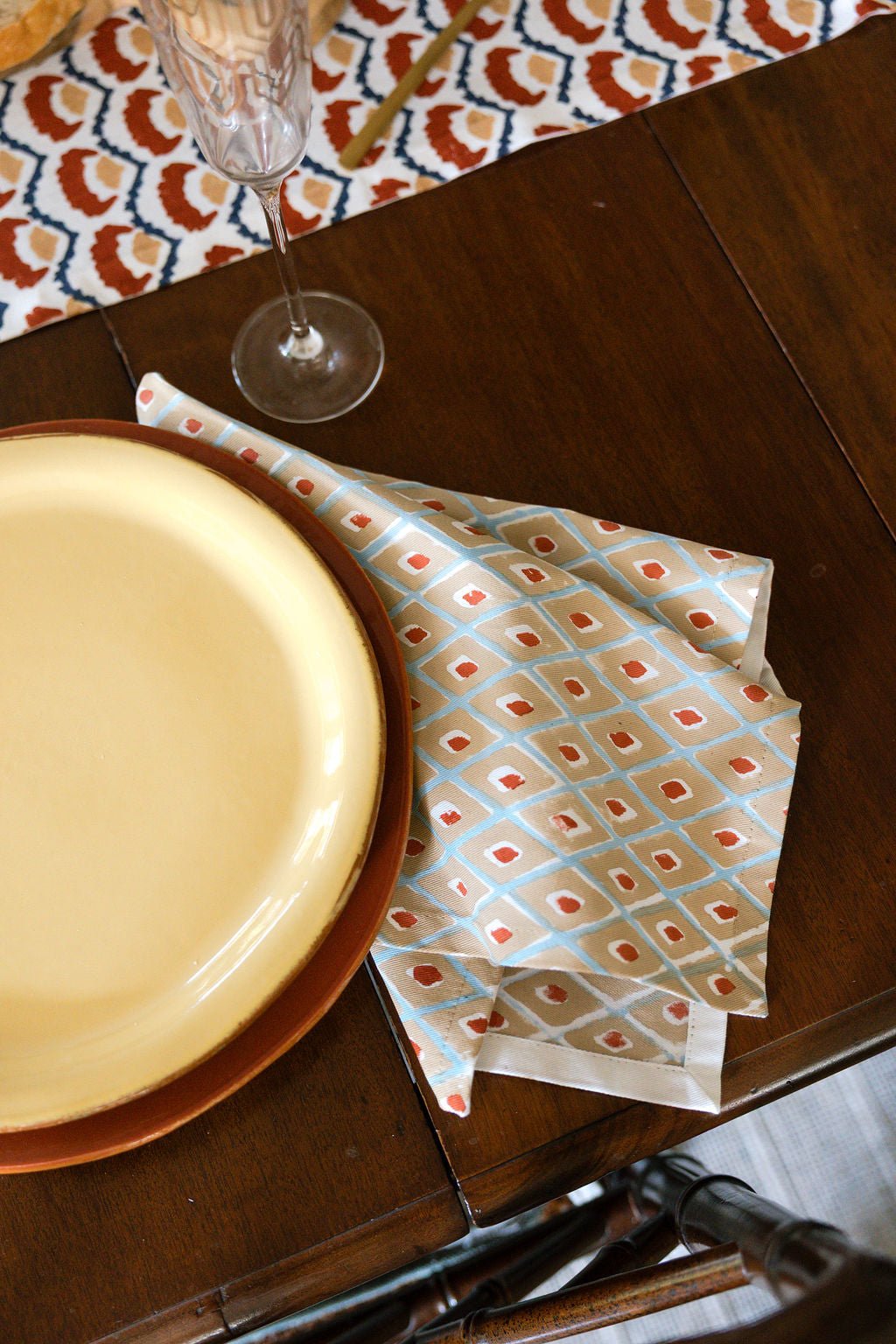 Organic Ivory Napkins (set of 4) - Ikat, Chai