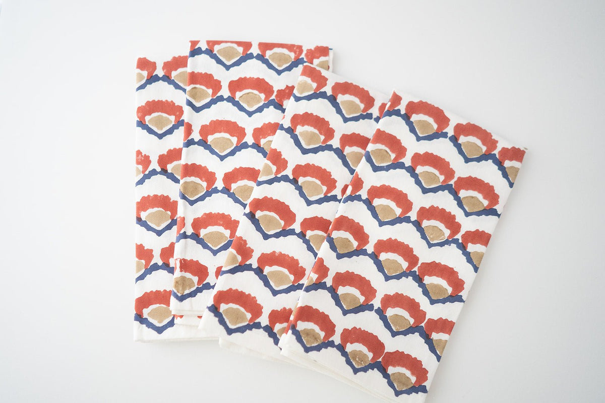 Organic Ivory Napkins (set of 4) - Modern Poppy, Terracotta