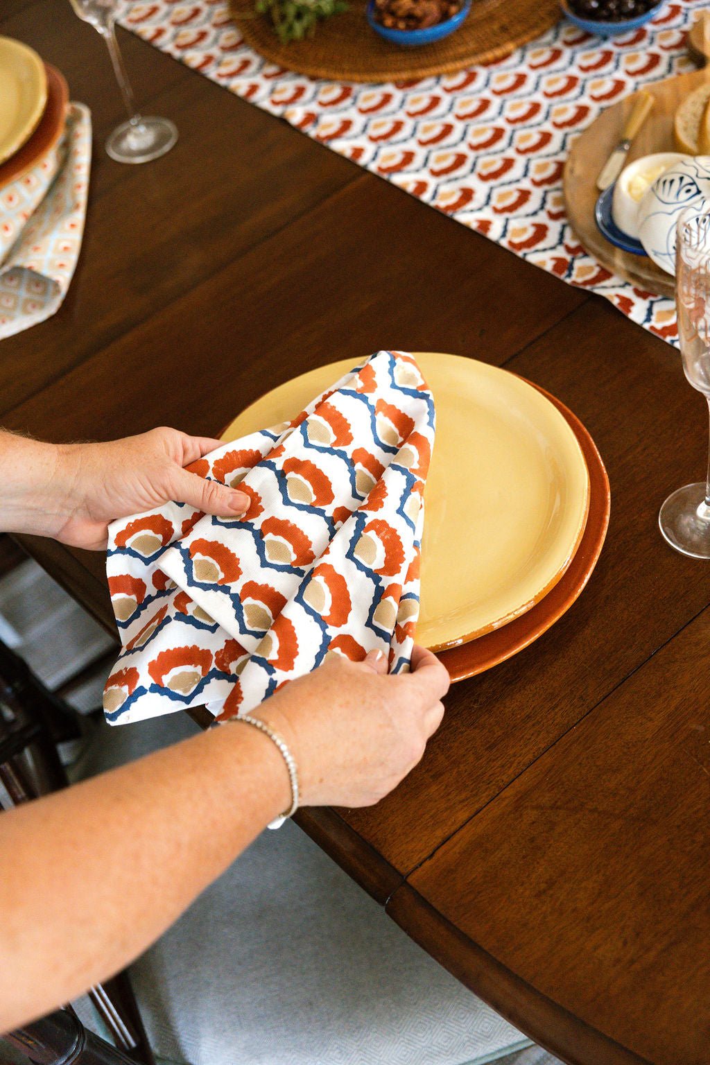 Organic Ivory Napkins (set of 4) - Modern Poppy, Terracotta