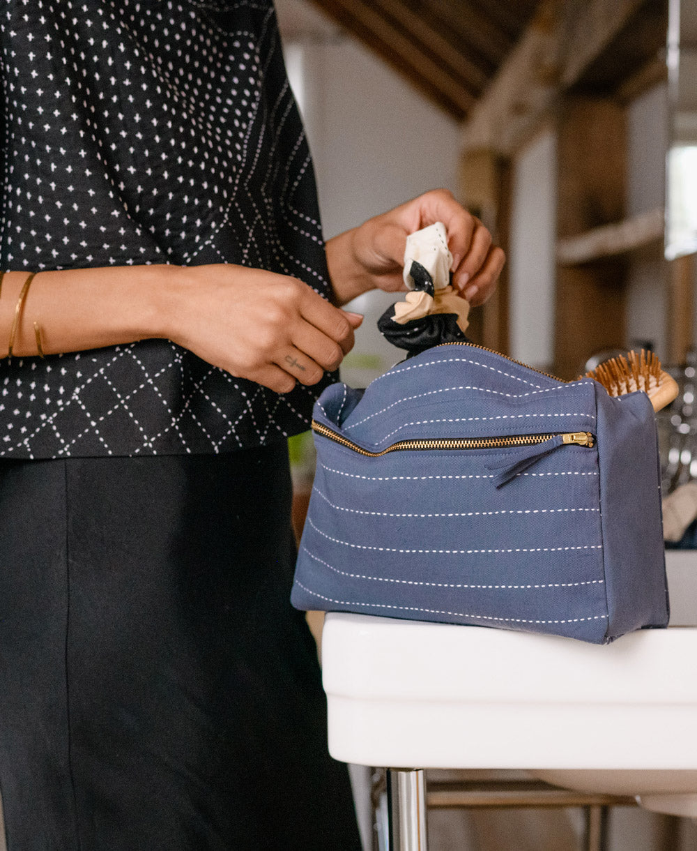Pin-Stitch Large Toiletry Bag