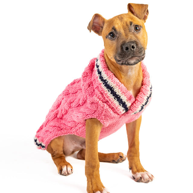 Preppy Pink Cable Knit Dog Sweater