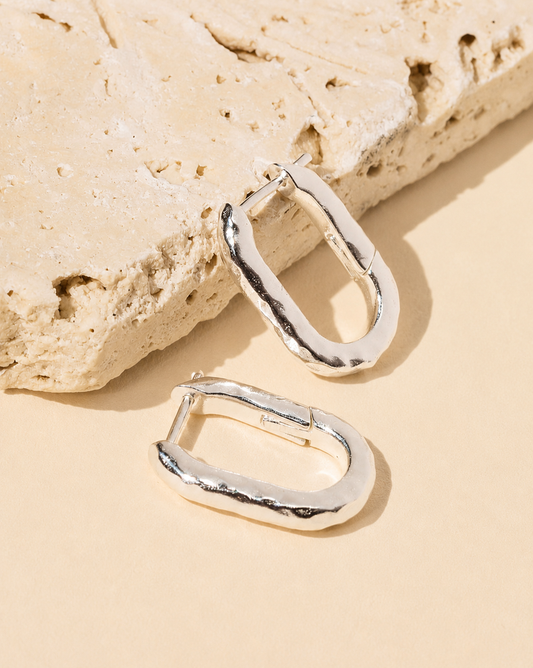 Silver Oblong Hoops