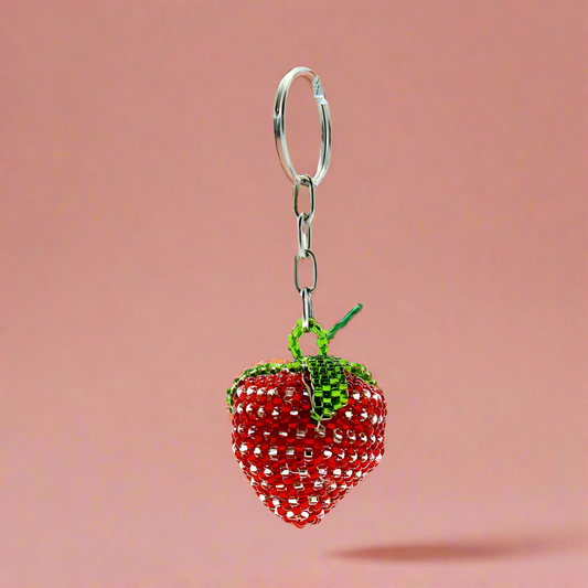 Strawberry Seed Bead Handmade Keychain - Guatemala