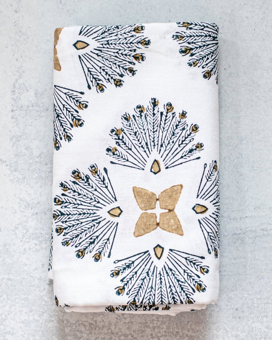Table Runner (Ivory) - Peacock Paradise, Midnight & Chai