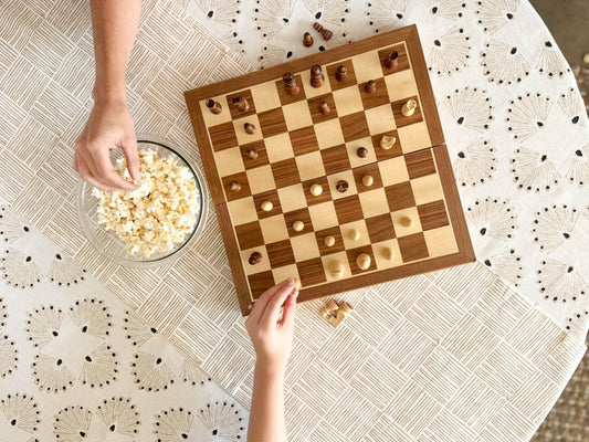 Table Throw (Ivory) - Peacock Paradise, Chai & Black