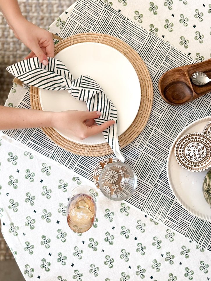 Table Throw (Ivory) - Dogwood Blossom, Sage & Midnight