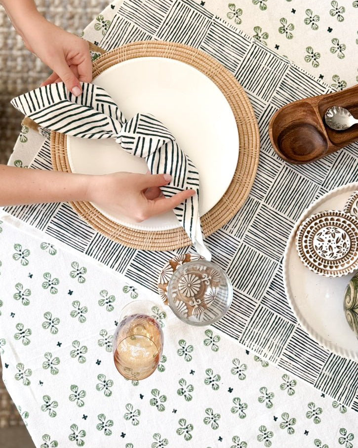 Table Runner (Ivory) - Striped, Midnight