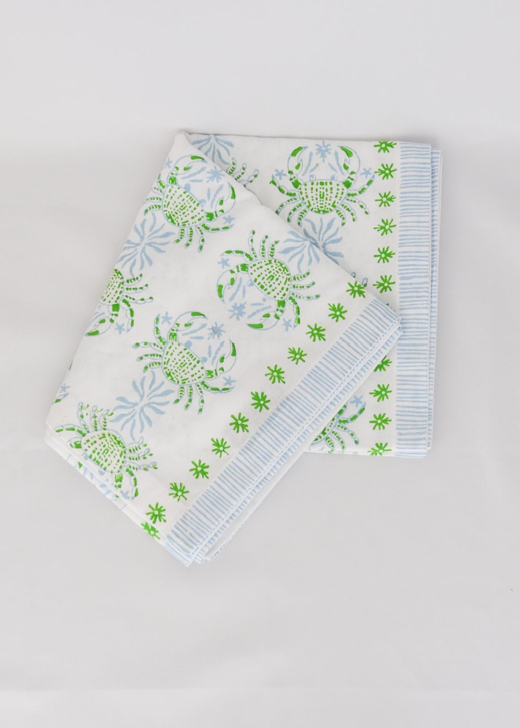 Hand Block Printed Table Runner - King Crab - Uniform Blue & Vine