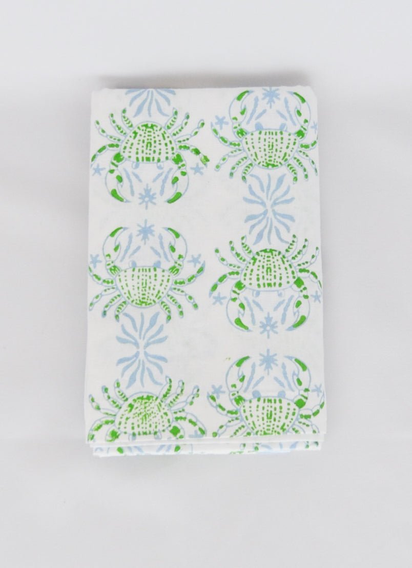 Hand Block Printed Table Runner - King Crab - Uniform Blue & Vine