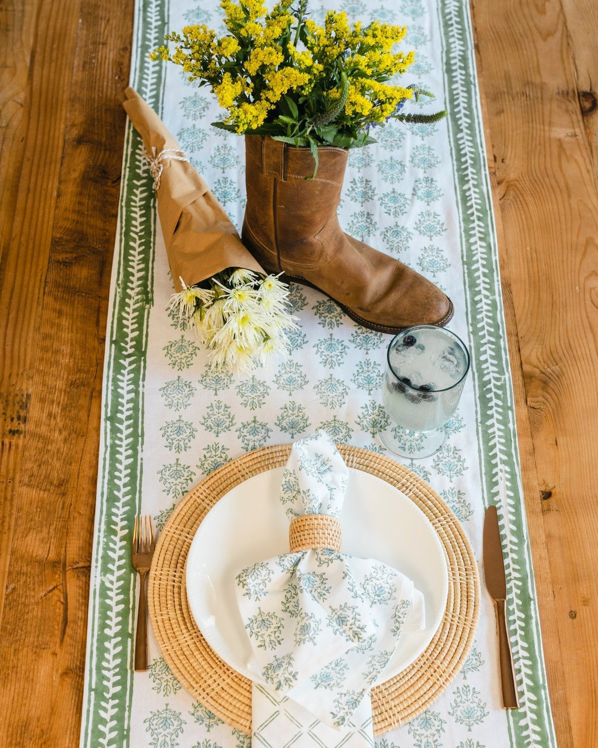 Table Runner - Lotus, Sage & Uniform Blue