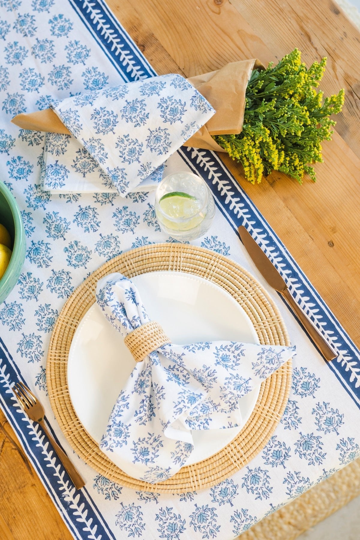 Table Runner - Lotus, Uniform Blue & Navy