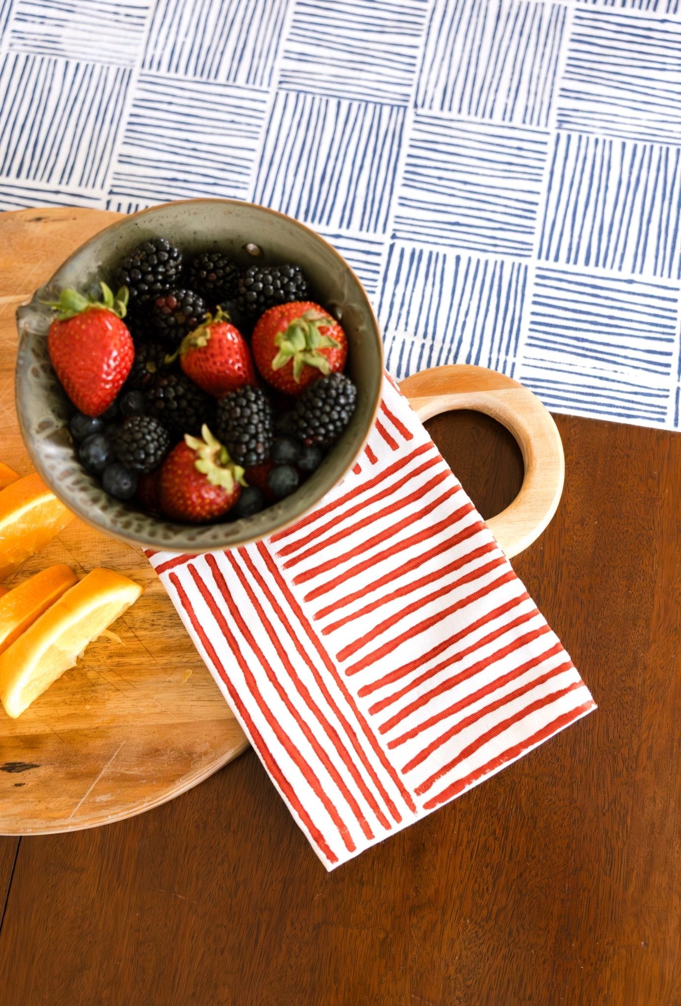 Hand Block Printed Table Runner - Stripe, Navy