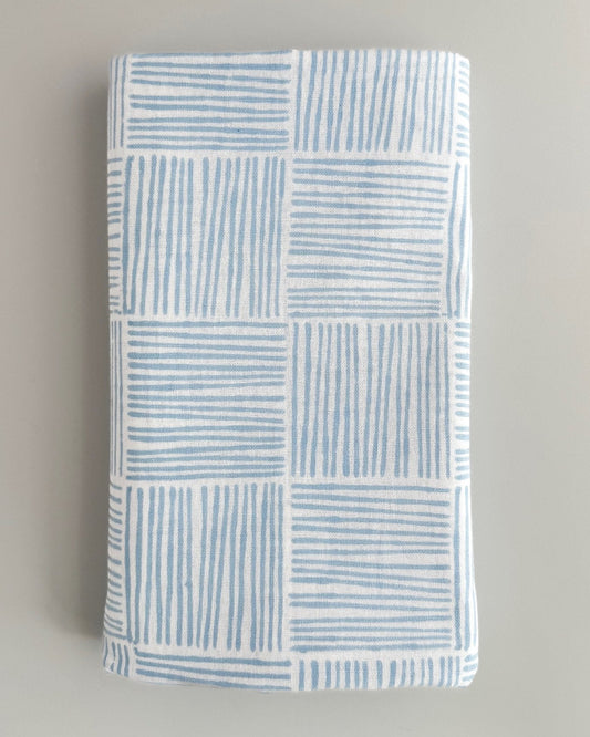 Hand Block Printed Table Runner - Stripe, Uniform Blue
