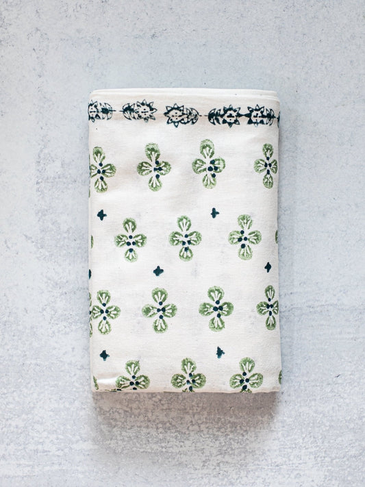 Table Throw (Ivory) - Dogwood Blossom, Sage & Midnight