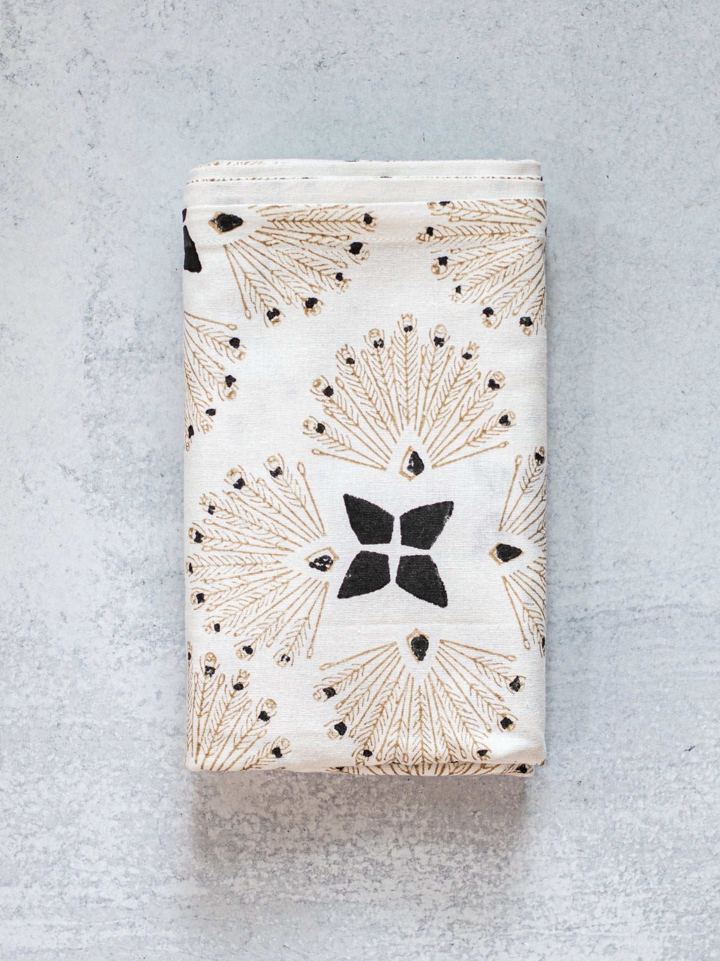 Table Throw (Ivory) - Peacock Paradise, Chai & Black