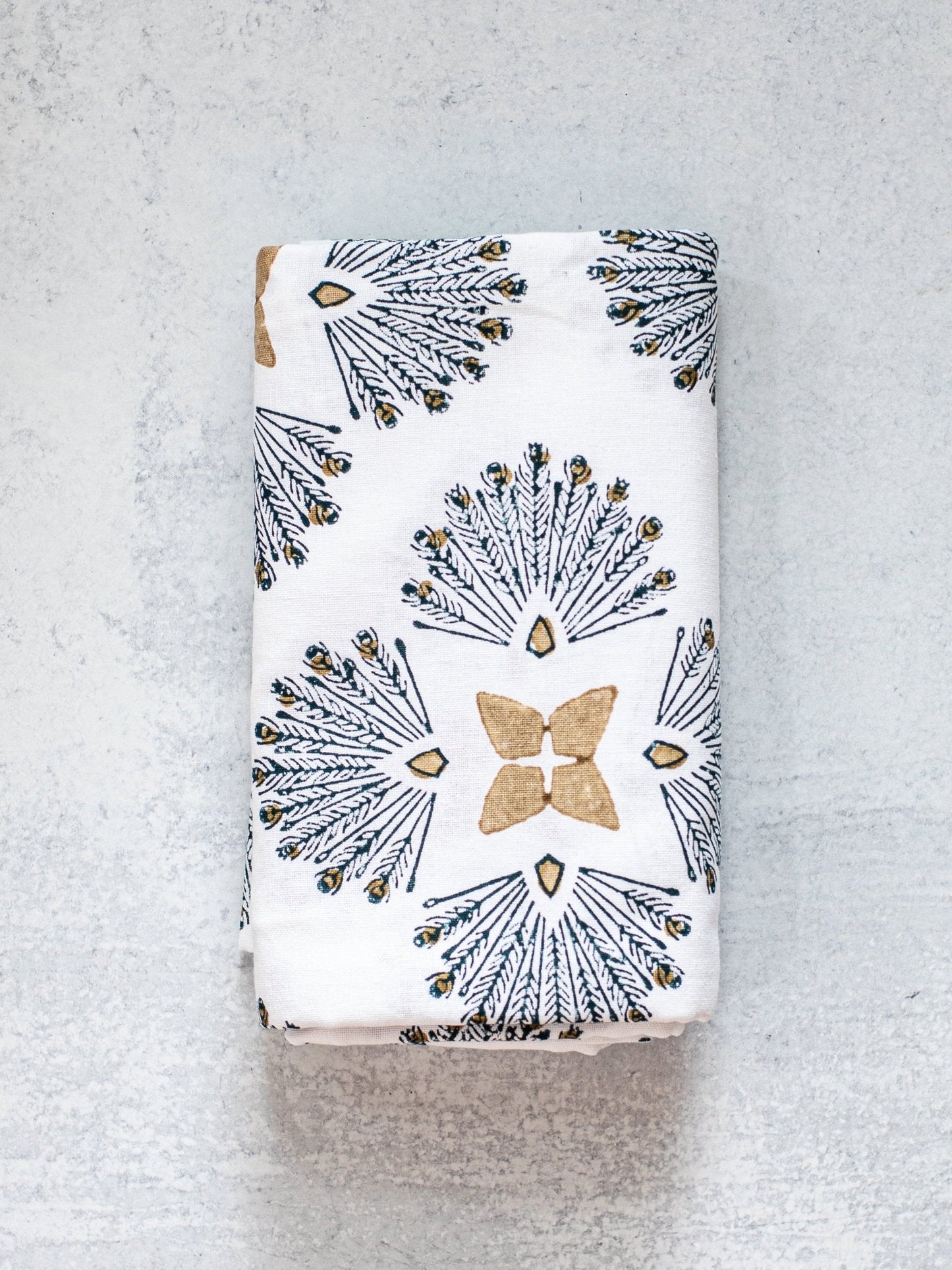 Table Throw (Ivory) - Peacock Paradise, Midnight & Chai