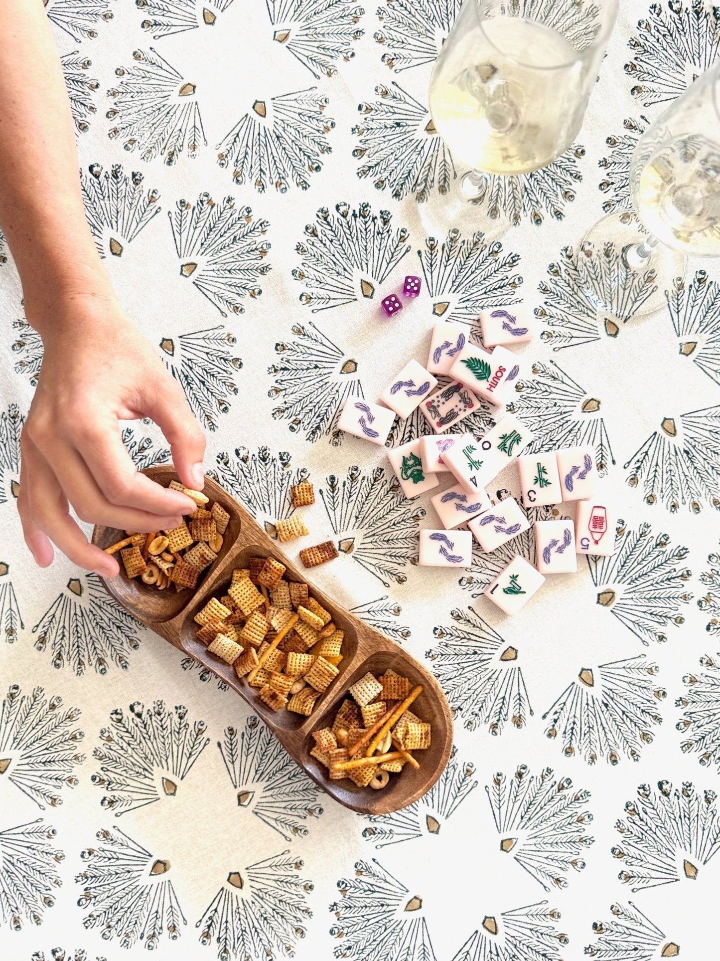 Table Throw (Ivory) - Peacock Paradise, Midnight & Chai