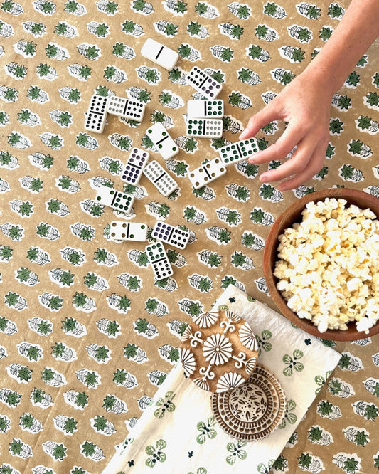 Table Throw (Ivory) - Poinsettia, Midnight, Chai, & Sage