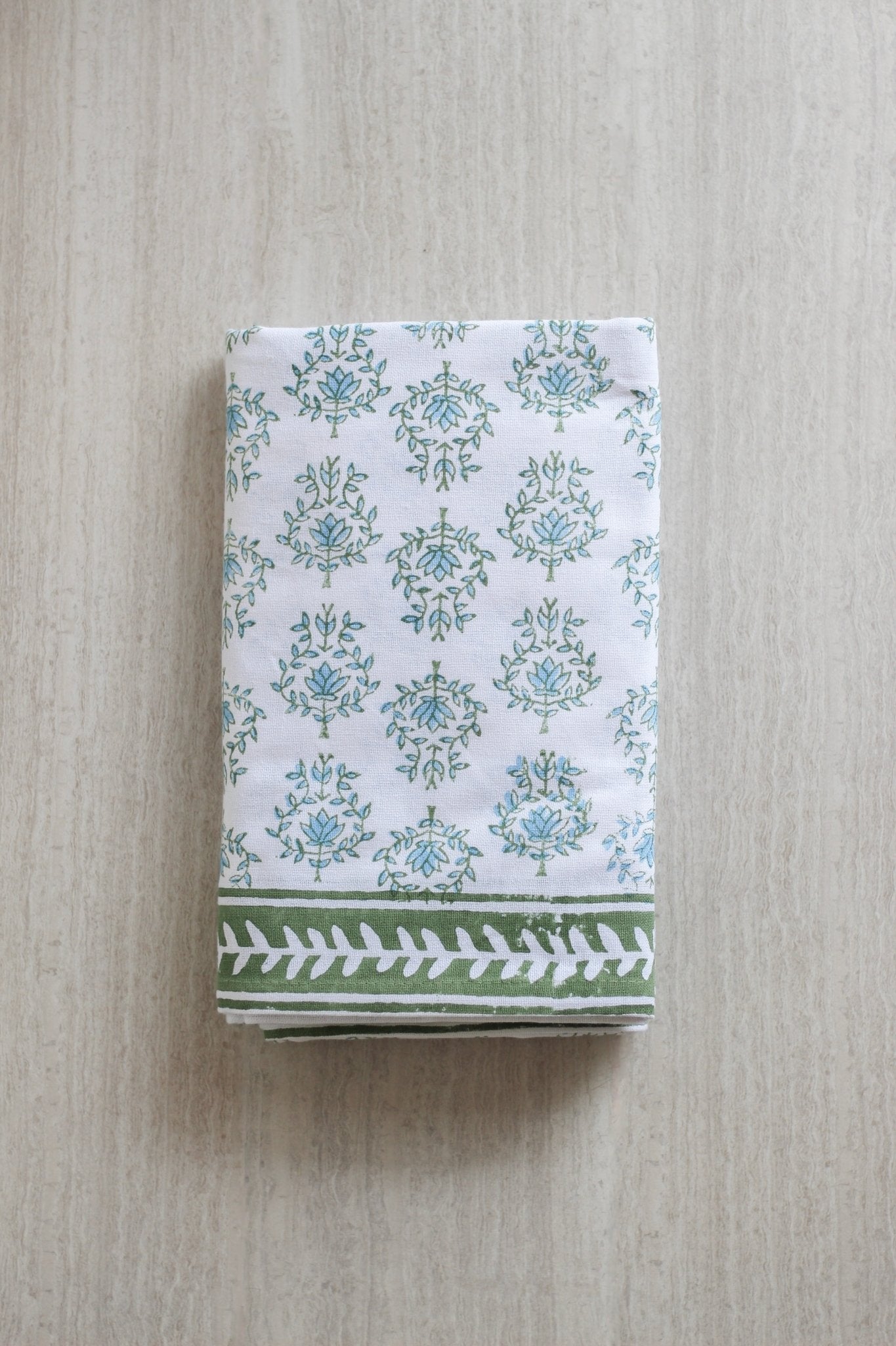 Table Throw - Lotus, Sage & Uniform Blue with Sage Vine Border