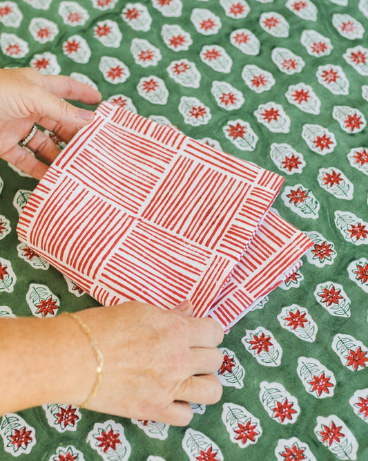 Table Throw - Poinsettia, Sage & Red