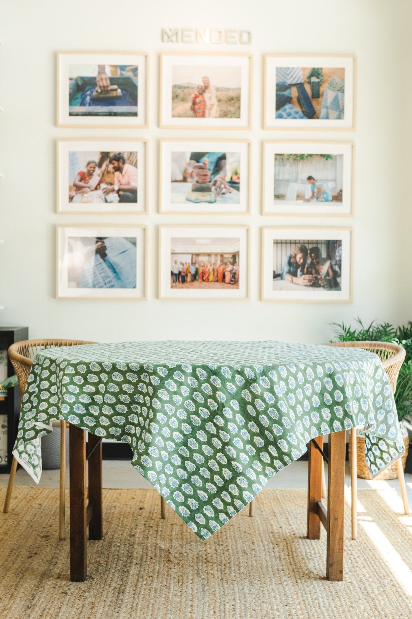 Table Throw - Poinsettia, Sage & Uniform Blue