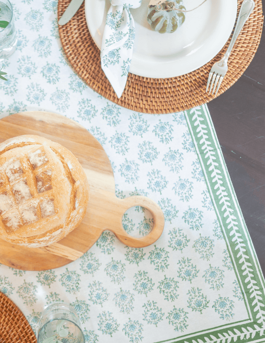 Tablecloth - Lotus, Sage & Uniform Blue