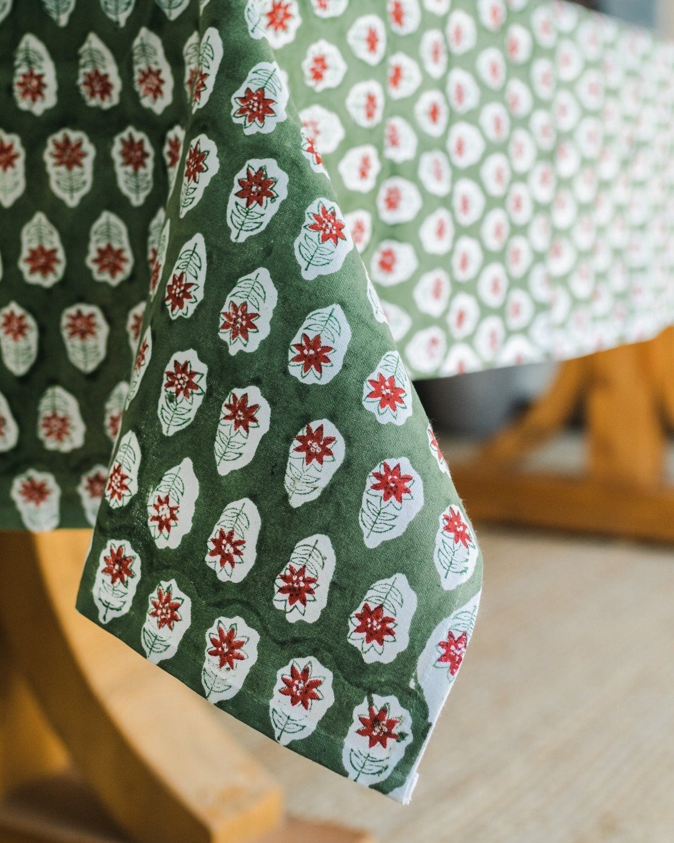 Tablecloth - Poinsettia, Sage & Red