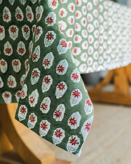 Tablecloth - Poinsettia, Sage & Red