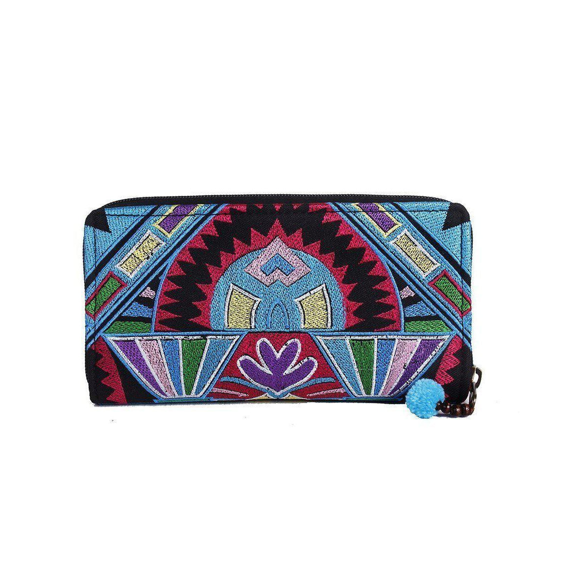 Tahj Embroidered Boho Blue Wallet - Thailand