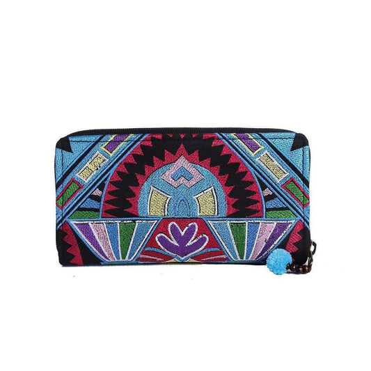 Tahj Embroidered Boho Blue Wallet - Thailand