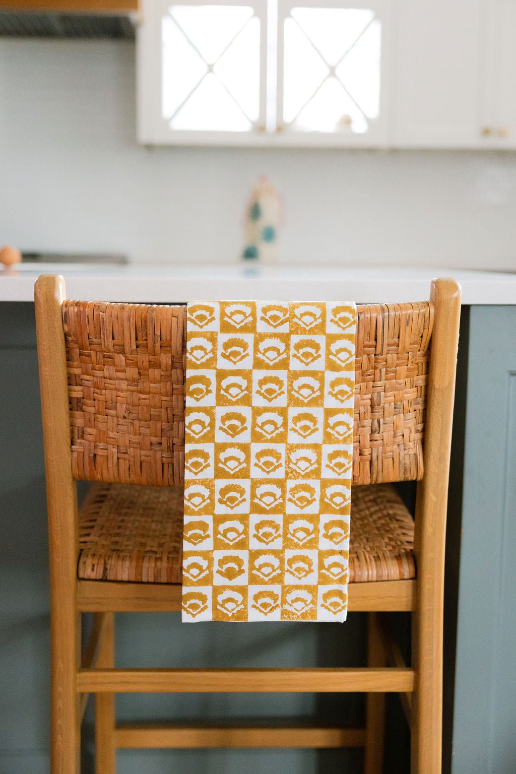 Tea Towel (Ivory) - Checkered Poppy, Mustard