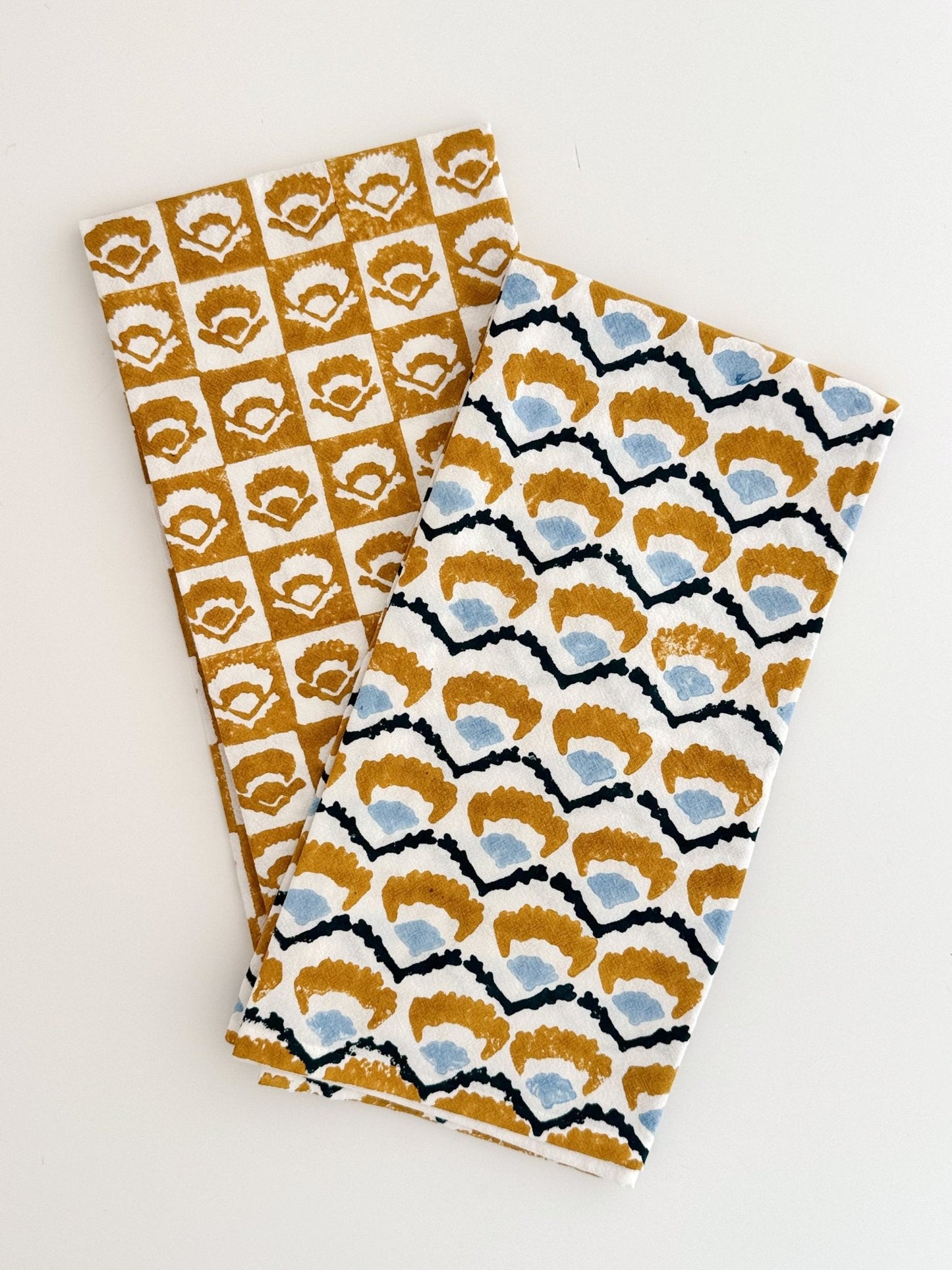 Tea Towel (Ivory) - Checkered Poppy, Mustard