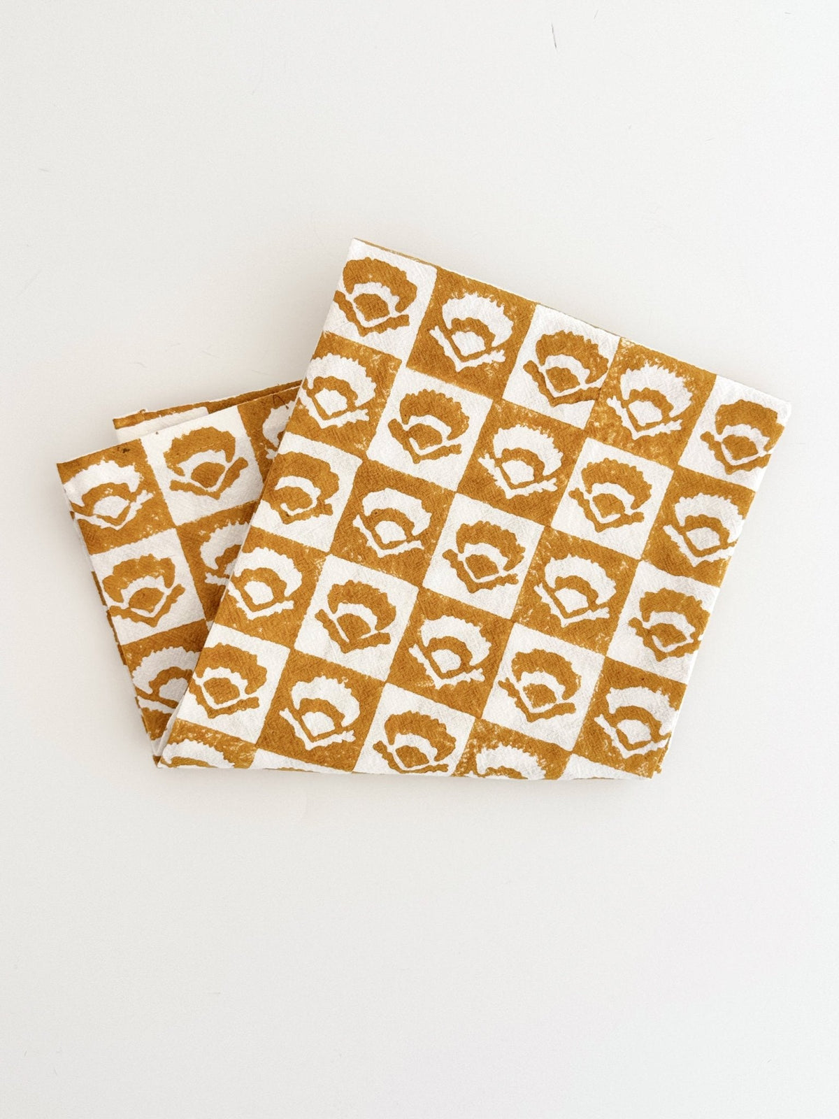 Tea Towel (Ivory) - Checkered Poppy, Mustard