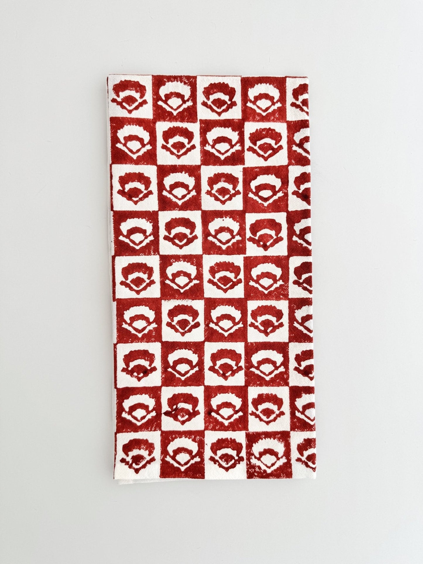 Tea Towel (Ivory) - Checkered Poppy, Terracotta