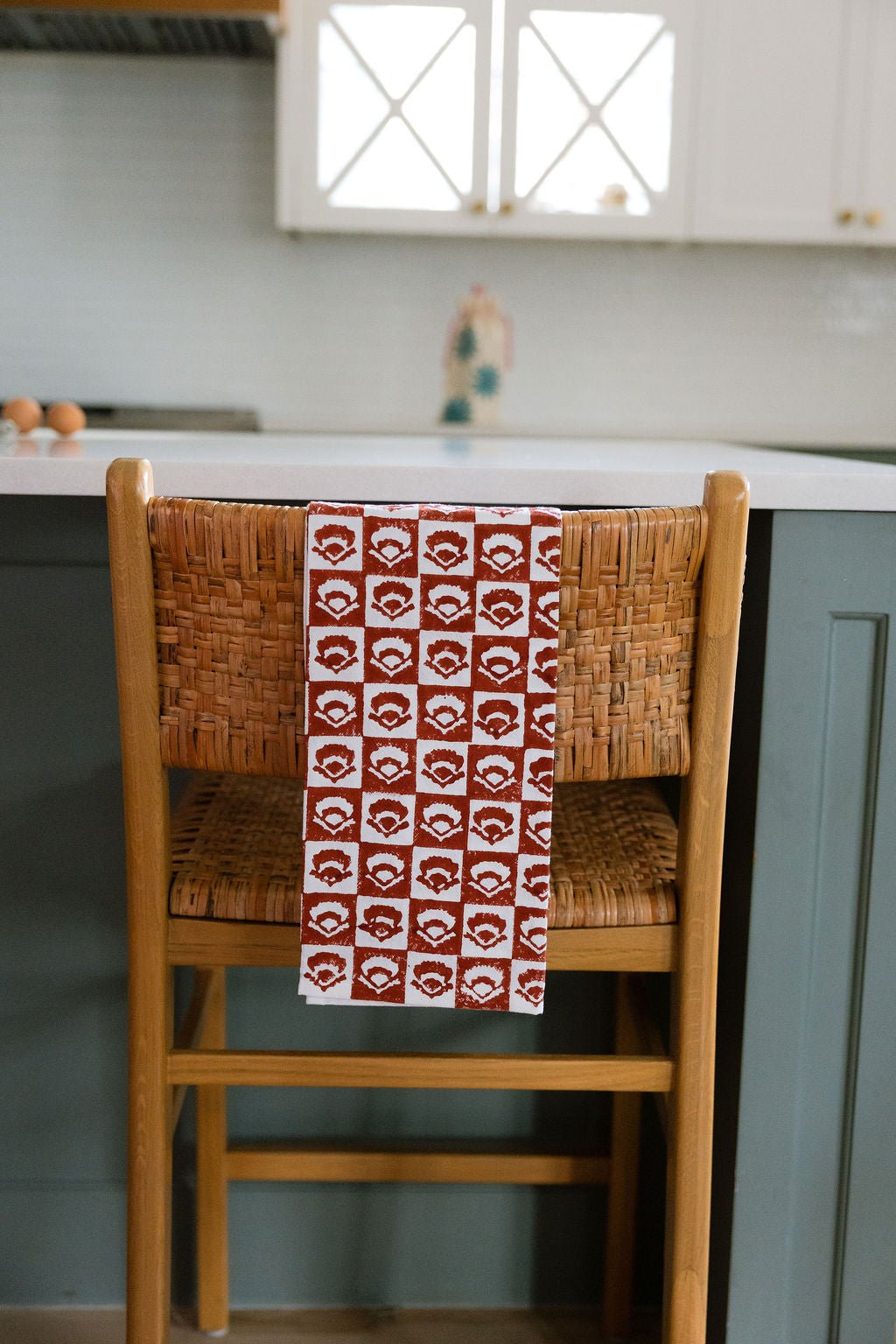 Tea Towel (Ivory) - Checkered Poppy, Terracotta