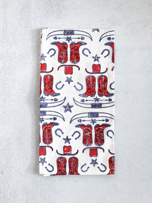 Tea Towel (Ivory) - Cowgirl Boots, Poppy & Navy