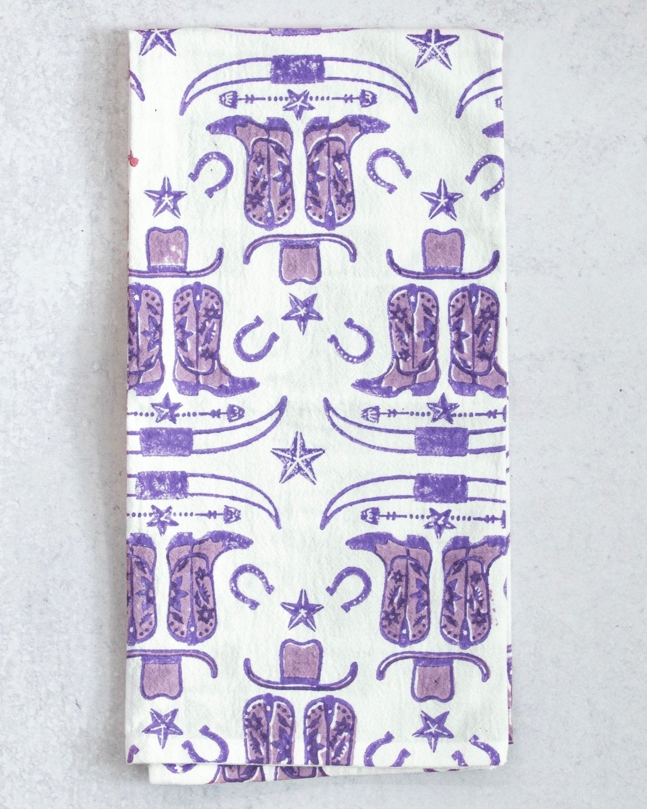 Tea Towel (Ivory) - Cowgirl Boots, Purple & Lilac