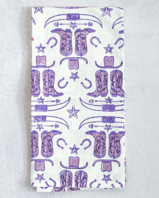 Tea Towel (Ivory) - Cowgirl Boots, Purple & Lilac