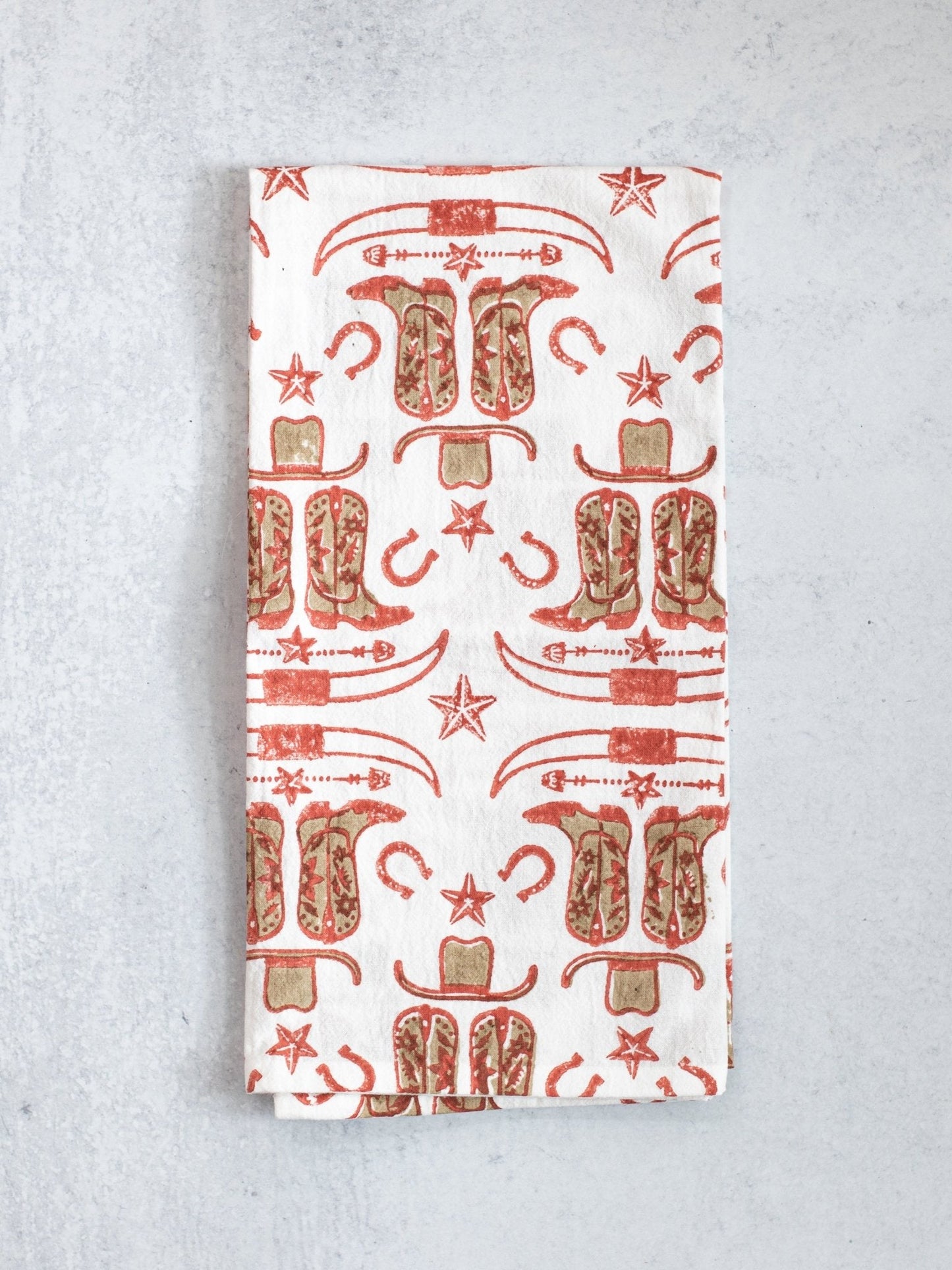 Tea Towel (Ivory) - Cowgirl Boots, Terracotta & Chai