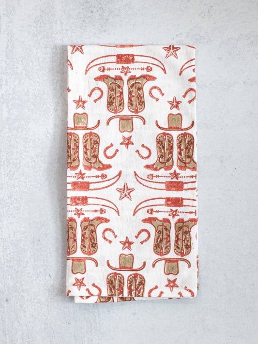 Tea Towel (Ivory) - Cowgirl Boots, Terracotta & Chai