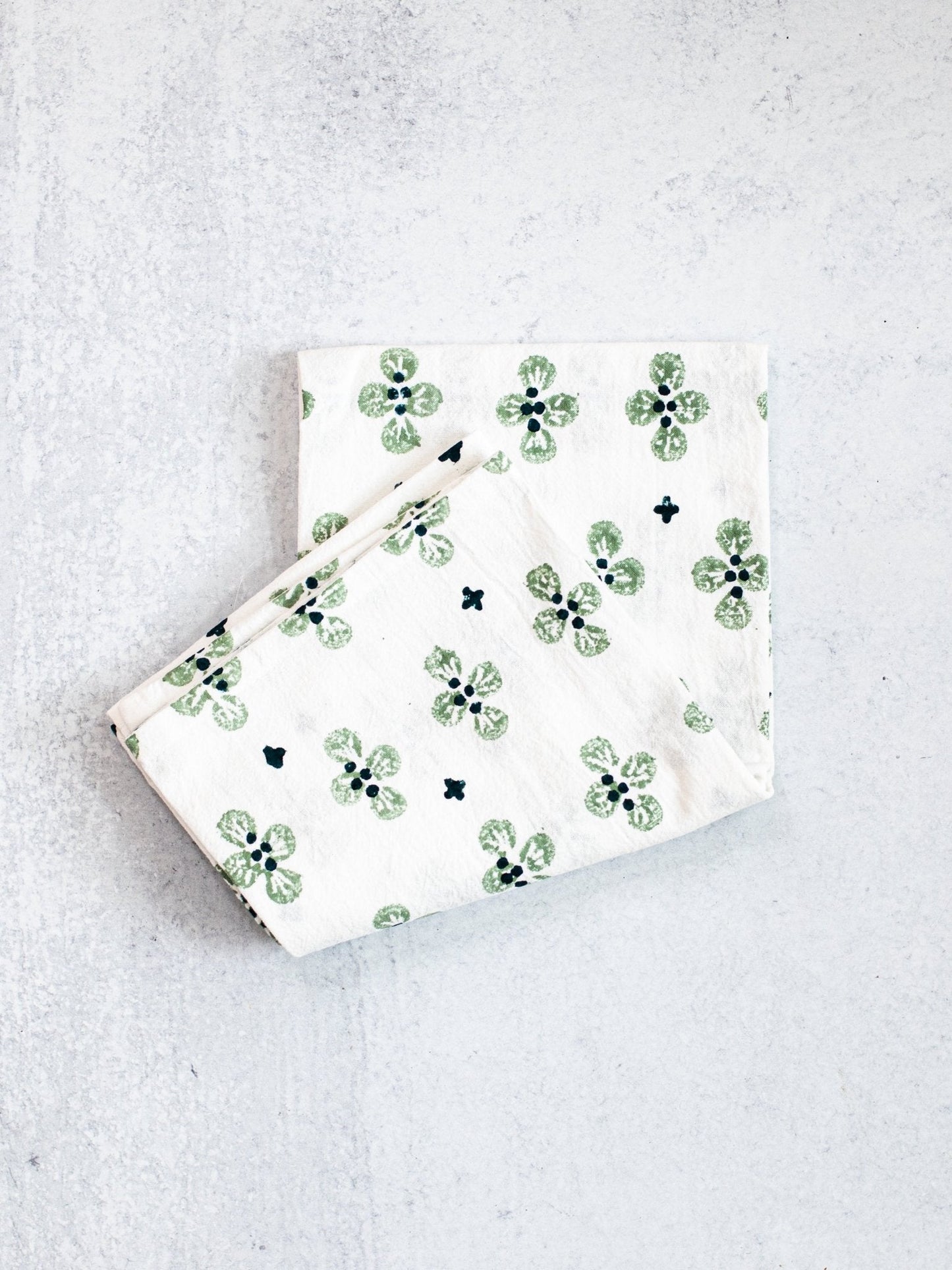 Tea Towel (Ivory) - Dogwood Blossom, Sage & Midnight