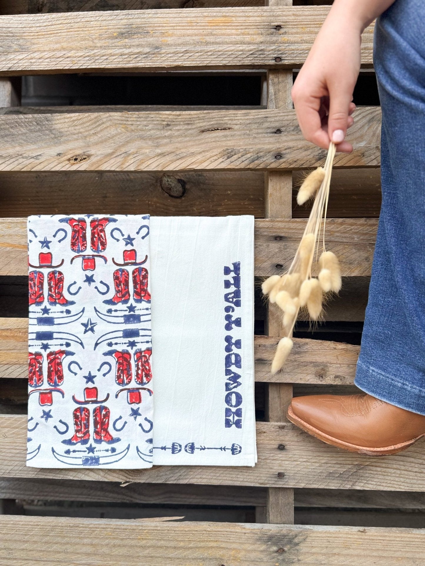 Tea Towel (Ivory) - Howdy, Navy