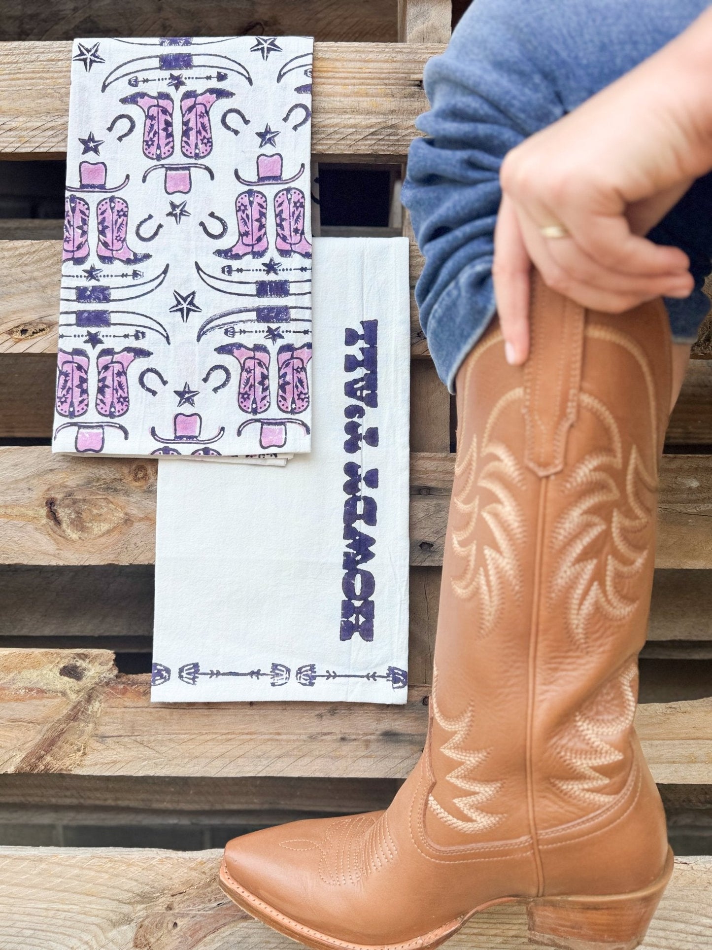 Tea Towel (Ivory) - Howdy, Purple