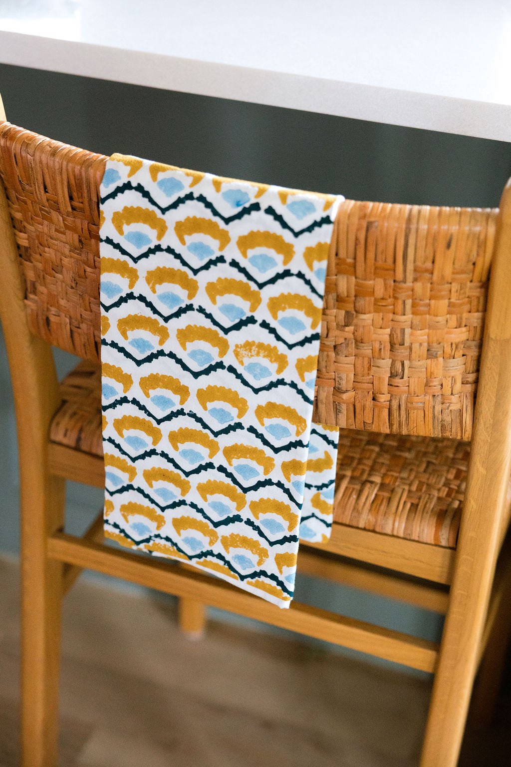 Tea Towel (Ivory) - Modern Poppy, Mustard