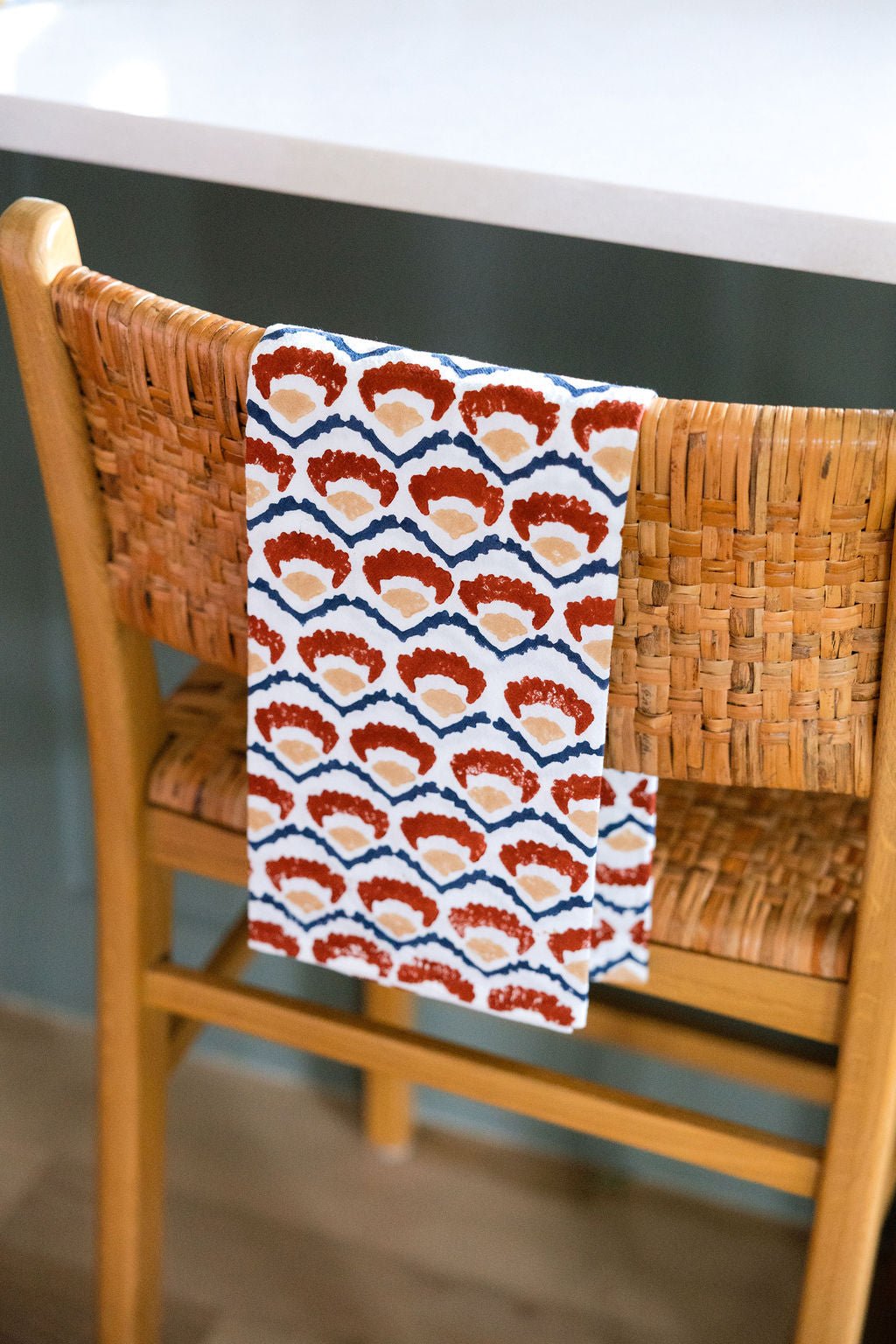 Tea Towel (Ivory) - Modern Poppy, Terracotta