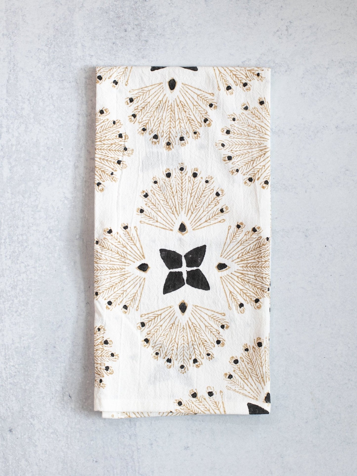 Tea Towel (Ivory) - Peacock Paradise, Black & Chai